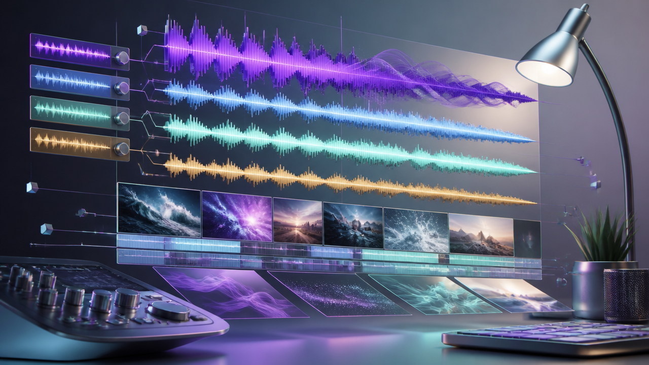 abstract visualization of layered audio waves